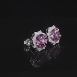 Pink Flower Design Sterling Silver Stud Earrings