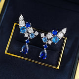 “Celestial Bloom” Blue & White Gradient Drop Earrings in 925 Sterling Silver