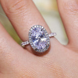 Stunning Oval Cut Halo Design Sterling Silver Engagement Ring