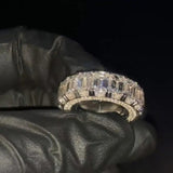 Men's 1ct Each Emerald Cut White Sapphire Eternity Paved Handmade Engagement Ring