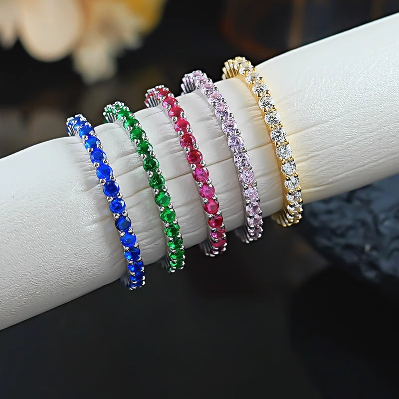 Multi-color Eternity Sterling Silver Band