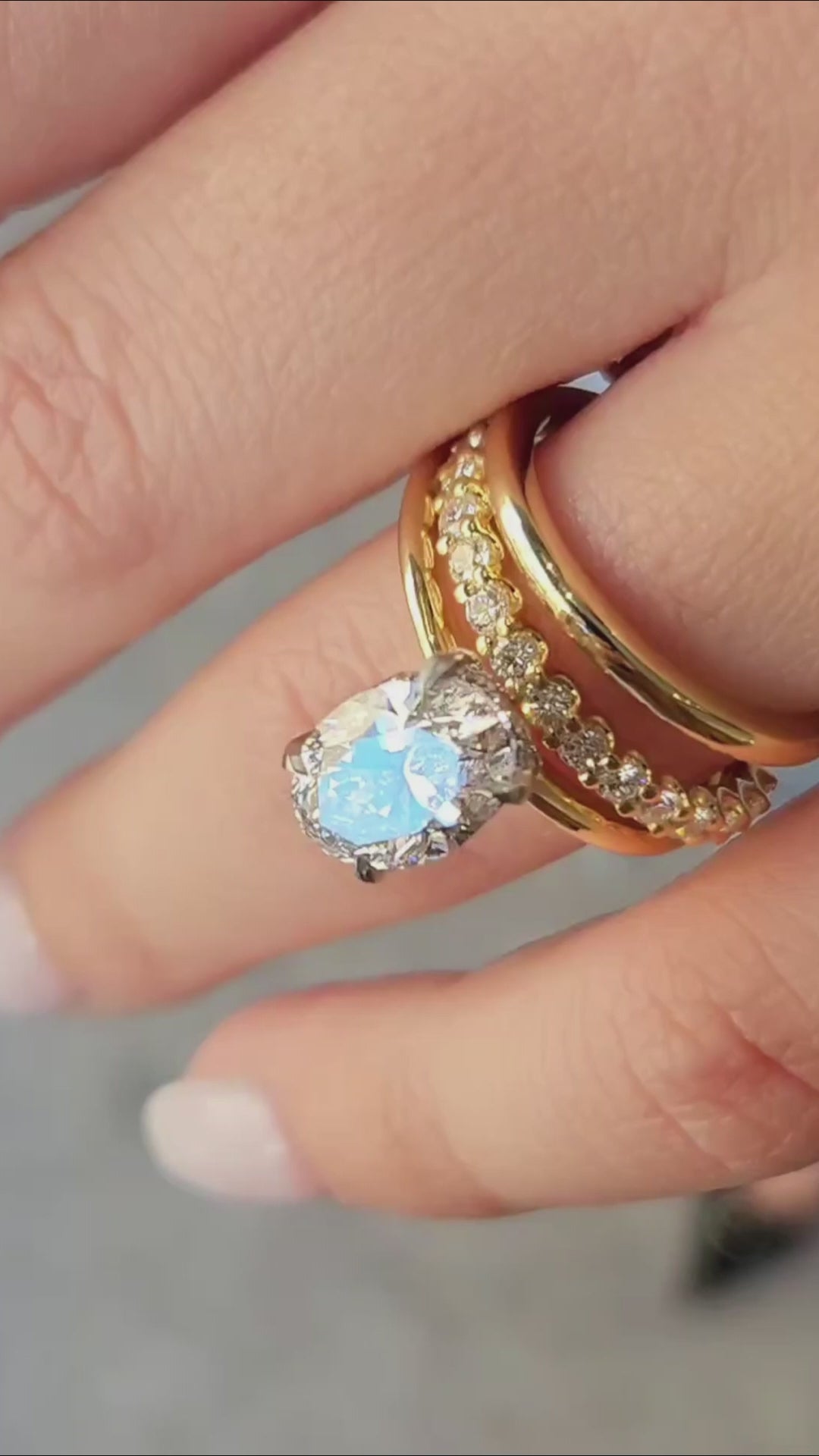 Luxurious 3PCS Golden Tone Oval Cut  Sterling Silver Wedding Bridal Set