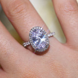 Stunning Oval Cut Halo Design Sterling Silver Engagement Ring