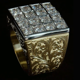 Handmade Round Cut White Sapphire Vintage Vibe Two-Tone Men's Ring