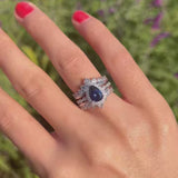 Retro 2 Pcs Blue Pear Cut Halo Design With Insert Band Bridal Set