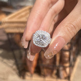 Stunning Double Halo Three Shank Cushion Cut Sterling Silver Engagement Ring