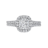 Halo Cushion Cut Split Shank Engagement Ring in Sterling Silver
