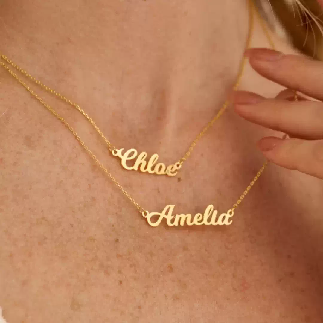 Custom Sterling Silver Name Necklace – Personalized Gift with Box Chain in Silver, Gold or Rose Gold