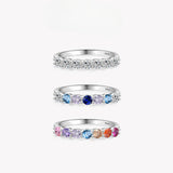 Round Cut Multi-color Sterling Silver Band