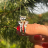 Vintage Hidden Halo Cushion Cut Insert Wedding Ring Set In Sterling Silver