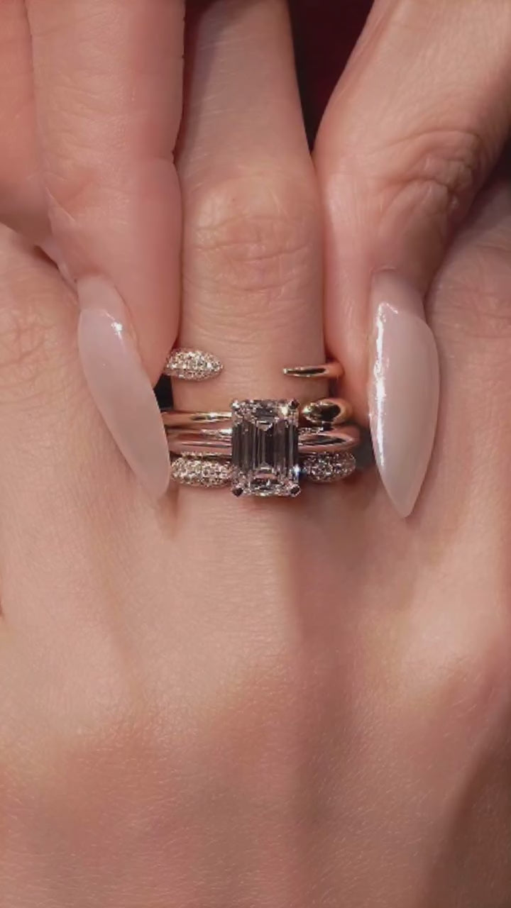 4PCS Emerald Cut Sterling Silver Bridal Set