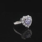 Gorgeous Purple Stone Heart Cut Engagement Ring In Sterling Silver