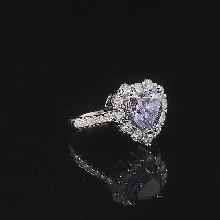 Gorgeous Purple Stone Heart Cut Engagement Ring In Sterling Silver