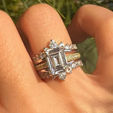 Vintage 2 Pcs Hidden Halo Emerald Cut Insert Bridal Set