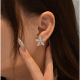 Pave Flower Stud Earrings in Sterling Silver
