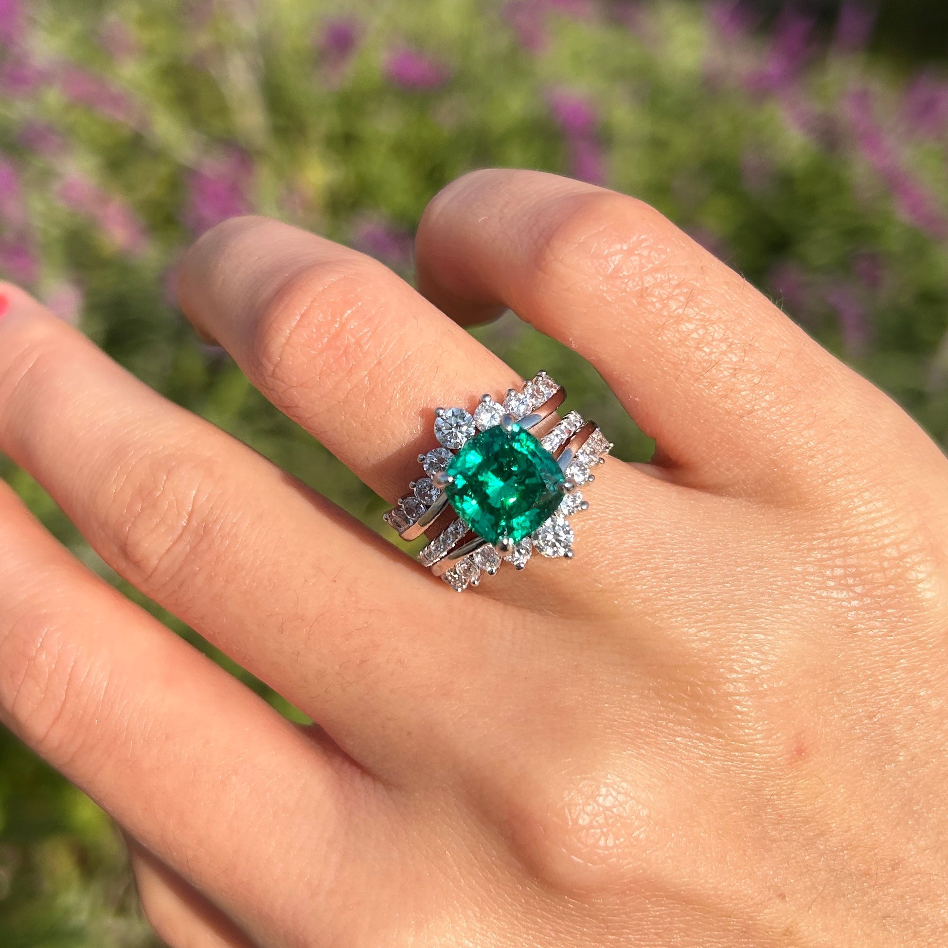 Stunning Green Cushion Cut Insert Bridal Sets In Sterling Silver