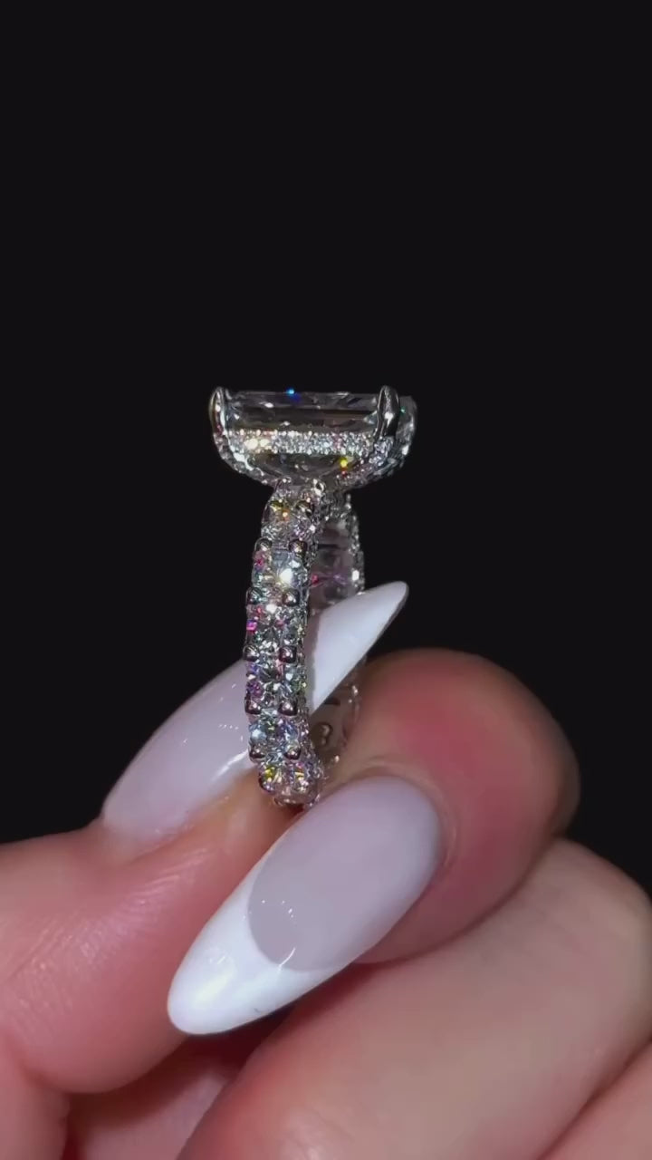 Gorgeous Radiant Cut Pave Sterling Silver Engagement Ring