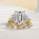 Emerald Cut Three Stone Engagement Ring & Wedding Band