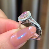 Pink Double Halo Pear Cut Engagement Ring in Sterling Silver