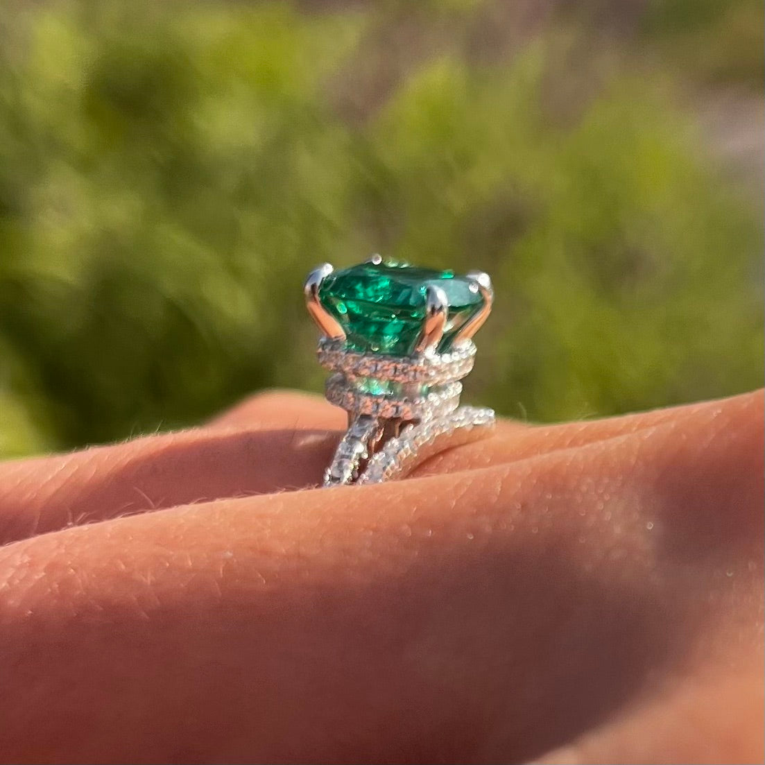 Vintage 2 Pcs Green Cushion Cut Hidden Halo Bridal Sets In Sterling Silver