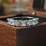 Princess Round Cut Half Eternity Sterling Silver Band