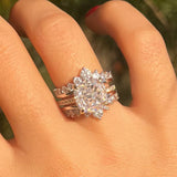 Vintage Hidden Halo Cushion Cut Insert Wedding Ring Set In Sterling Silver