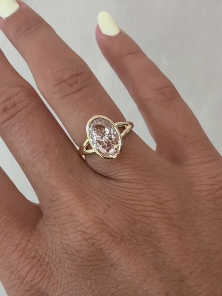 Simple Pink Oval Cut Sterling Silver Engagement Ring