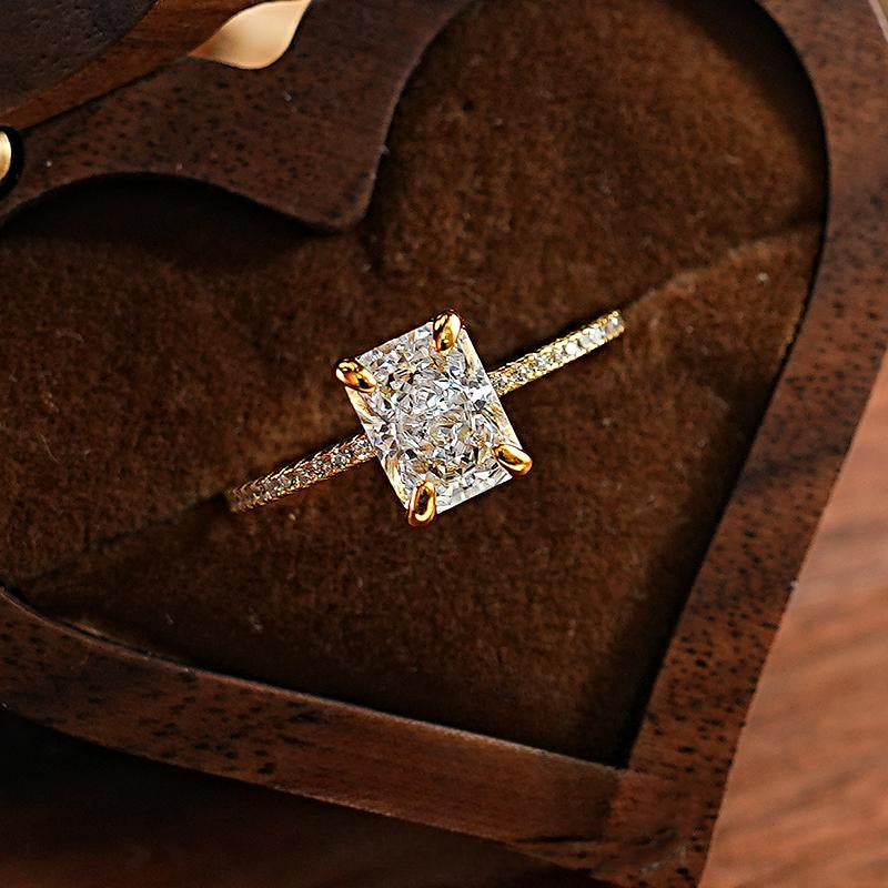 Simple 2.0 CT Radiant Cut Golden Tone Ring