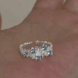 Irregular Wrinkle Blue Stone Open Ring In Sterling Silver