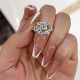 Exclusive Asscher Cut Three Stone Engagement Ring In Sterling Silver