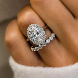 Elegant Halo Oval Cut Wedding Bridal Set In Sterling Silver
