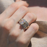 Three Row Marquise Cut Gold Accent Two Tone  Engagement Ring