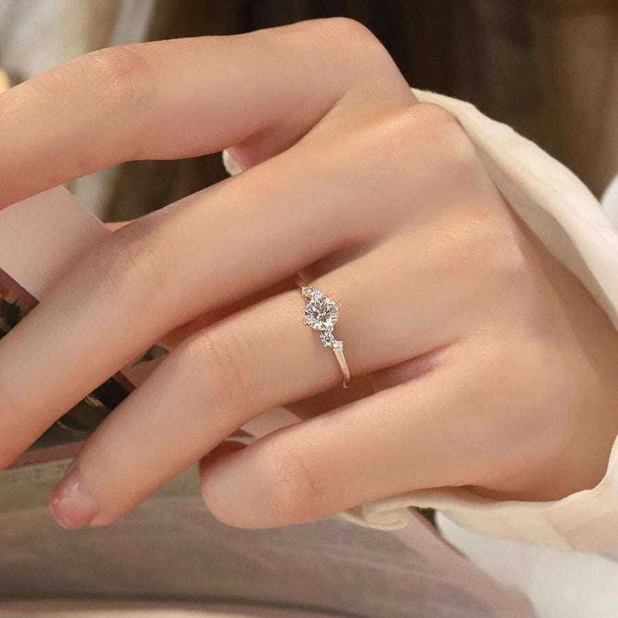 Round Cut Lunaire Cluster Moissanite Engagement Ring in Sterling Silver