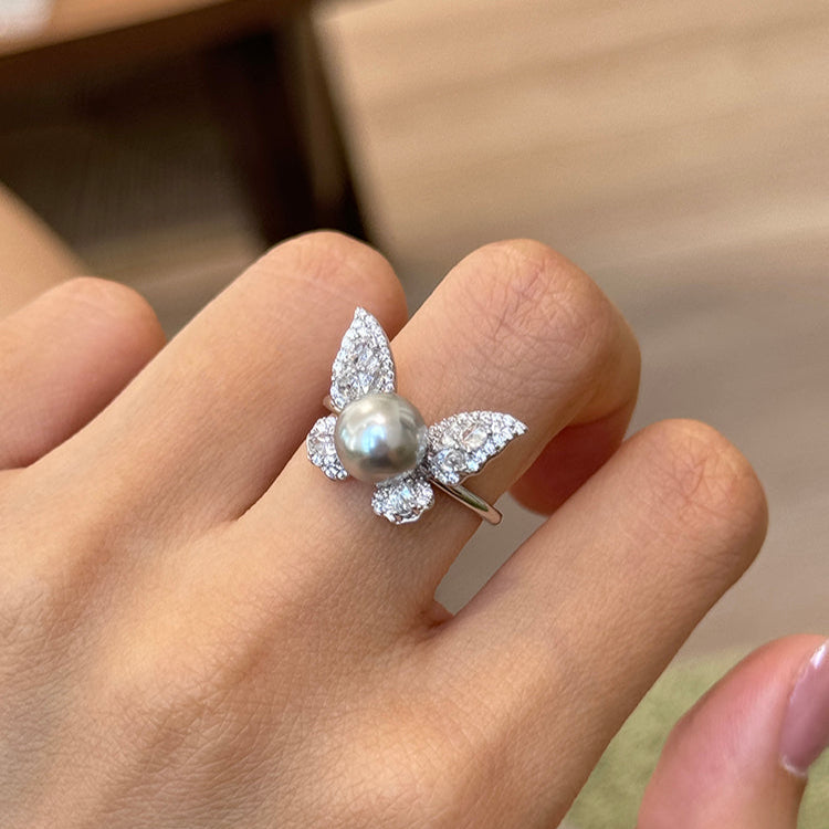 Butterfly Pearl  Fashionable Adjustable Ring In Sterling Silver