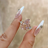 Pink Pear Cut Three Stone Sterling Silver Engagement Ring