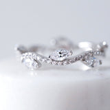 Marquise Cut Dainty Leaf & Vine Wedding Band Eternity Ring