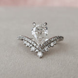 Pear Cut Teardrop Chevron Moissanite Ring Engagement Ring in Sterling Silver
