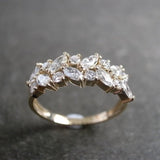 Leaf Inspired Marquise Cut Half Wedding Band in Sterling Silver