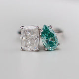 Two Stone Pear Cut & Cushion Cut Engagement Ring in Sterling Silver