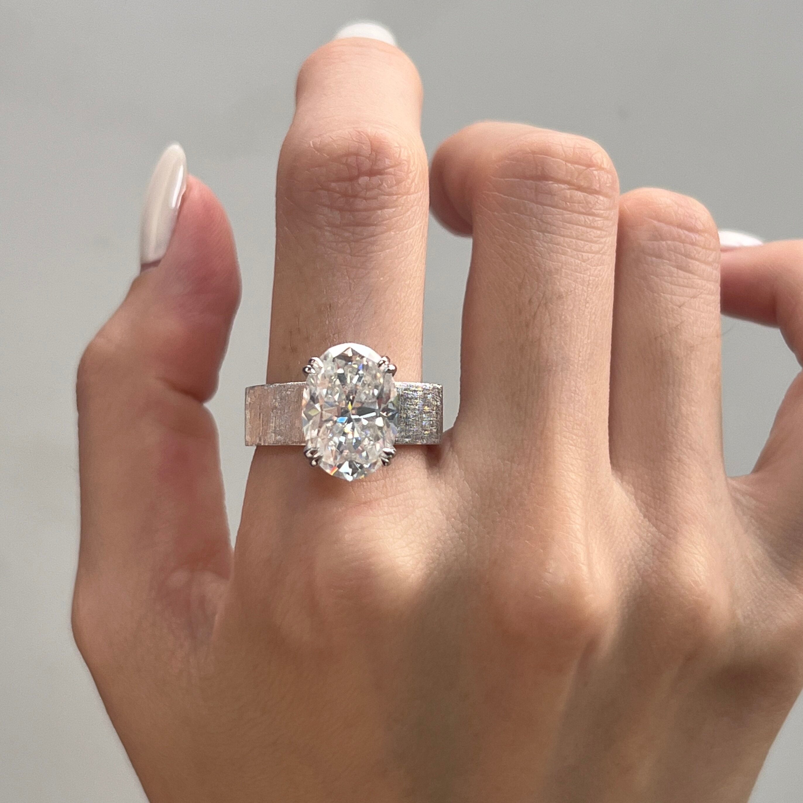 Wide Band Oval Elegant Vintage-Inspired Engagement Ring in Sterling Silver