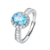 Handcrafted Halo Topaz Ring for Women ¨C Sterling Silver, Adjustable Size