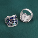 Vintage Flower Handmade Wide Adjustable Band in 925 Sterling Silver