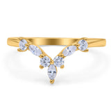 V Shape Marquise and Round Curved Band in Sterling Silver