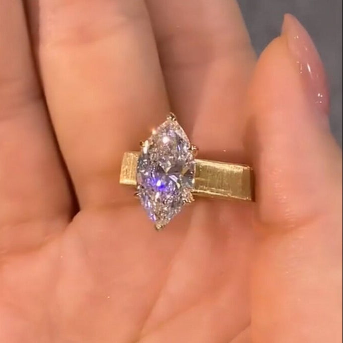 Wide Band Marquise Cut Elegant Engagement Ring